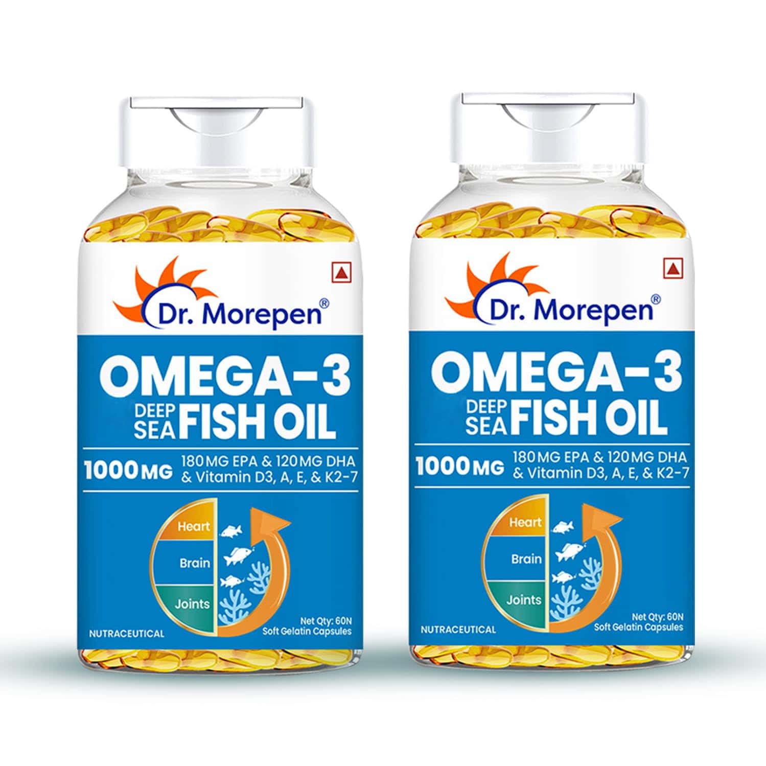 Dr. Morepen Omega3 Deep Sea Fish Oil 1000 Mg For Healthy Heart | Brain & Joints|60 Softgel | 2 Packs