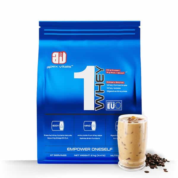 Apex Vitals Whey Grass-Fed Whey 23G Protein, 13G Eaa+Bcaa Digestive Enzymes 2Kg-67 Ser-Iced Espresso