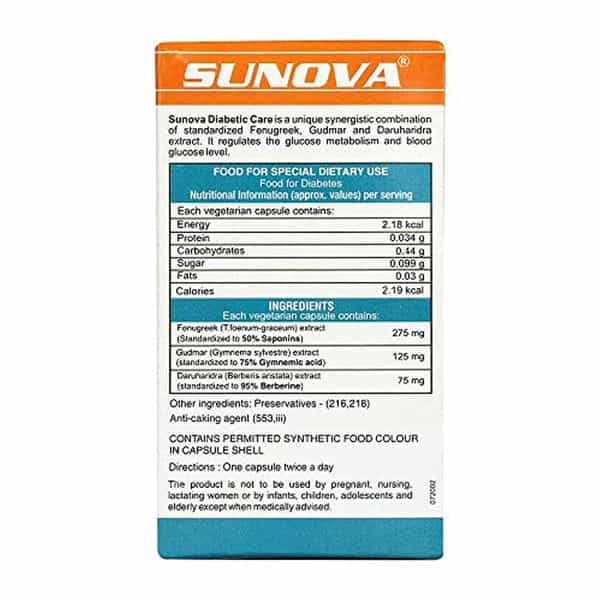 Sunova Diabetic Care Capsules | Fenugreek Gudmar And Daruharidra Extract - 60 Veg Capsules | 6 Packs
