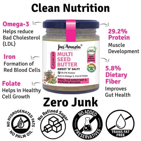 Jus Amazin Crunchy Multi Seed Butter Sweet 'N' Salty (200G) |Rich In Omega-3