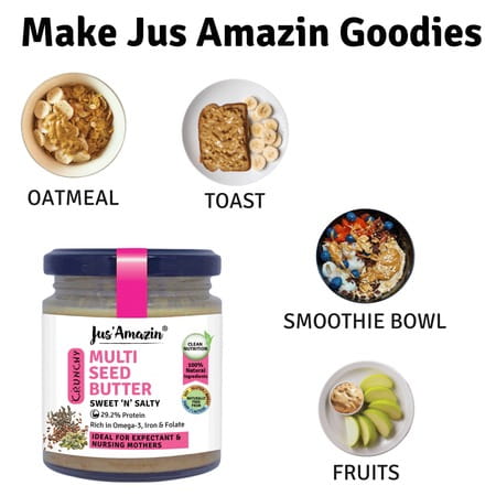Jus Amazin Crunchy Multi Seed Butter Sweet 'N' Salty (200G) |Rich In Omega-3