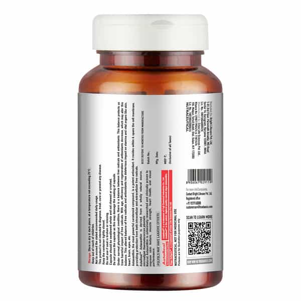 Truebasics Astaxanthin | 4Mg Astareal | Super Anti-Oxidant For Energy, Eyes & Skin | 60 Veg Capsules