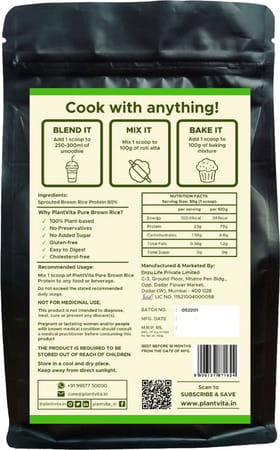 Plantvita Pure Brown Rice Protein Isolate 450g 15 Servings Unflavoured