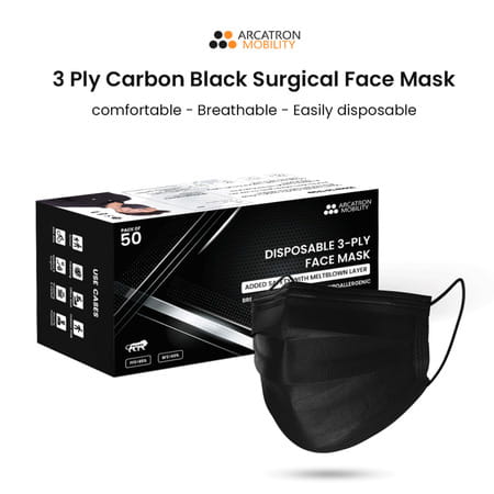 Arcatron Mobility 3ply Disposable Surgical Super Breathable Facemask With Nose Clip|50, Carbon Black