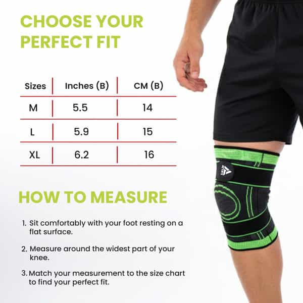 Actifit Knee Support With Adjustable Band Green Colour - Compression Brace - Size M