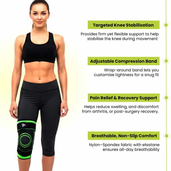 Actifit Knee Support With Adjustable Band Green Colour - Compression Brace - Size M