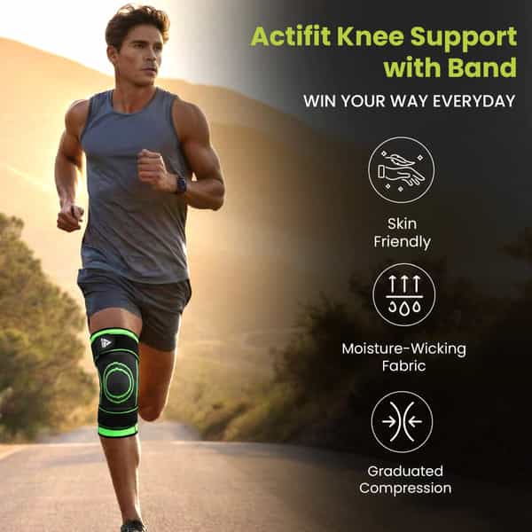 Actifit Knee Support With Adjustable Band Green Colour - Compression Brace - Size M