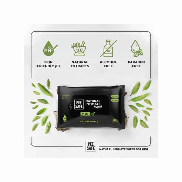 Pee Safe Biodegradable Intimate Wipes For Men - 10 Wipes (Pack Of 1)