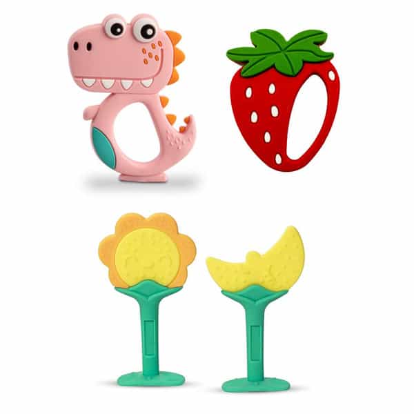 Chevalier Soft Silicone Rubber Baby Teether | Soothes Sore Gums Chew Infant Toy Combo 4 Symysrdp