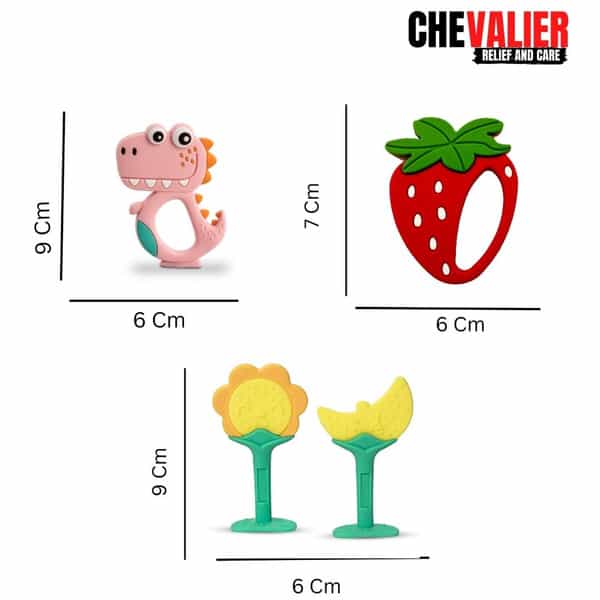 Chevalier Soft Silicone Rubber Baby Teether | Soothes Sore Gums Chew Infant Toy Combo 4 Symysrdp