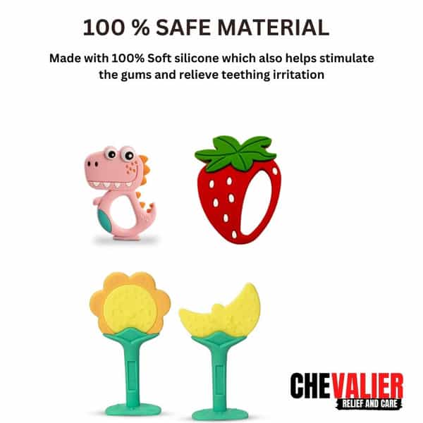 Chevalier Soft Silicone Rubber Baby Teether | Soothes Sore Gums Chew Infant Toy Combo 4 Symysrdp