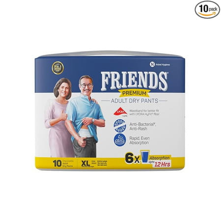 Friends Premium Adult Dry Pants Xl Pant Style 6x Absorption Upto 12hrs Size 30-56 Inch 10 Diapers