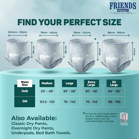 Friends Premium Adult Dry Pants Xl Pant Style 6X Absorption Upto 12Hrs Size 30-56 Inch 10 Diapers