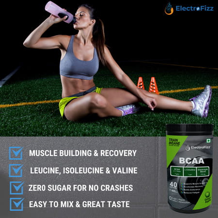 Electrofizz Bcaa 7gms (2:1:1 Formula) - Pre/Post Workout & Intra Workout (400g)- Green Apple 40 Sr