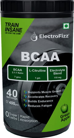 Electrofizz Bcaa 7gms (2:1:1 Formula) - Pre/Post Workout & Intra Workout (400g)- Green Apple 40 Sr