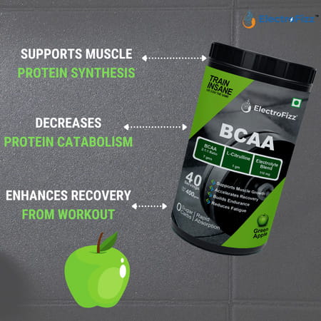 Electrofizz Bcaa 7gms (2:1:1 Formula) - Pre/Post Workout & Intra Workout (400g)- Green Apple 40 Sr