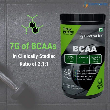 Electrofizz Bcaa 7gms (2:1:1 Formula) - Pre/Post Workout & Intra Workout (400g)- Green Apple 40 Sr