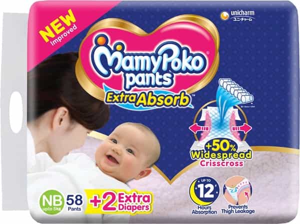 Mamypoko Pants Extra Absorb Diapers (New Born) Upto 5 Kg - 60 Diapers
