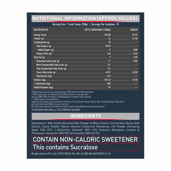 Muscleblaze Super Gainer Xxl (Chocolate Bliss | 1Kg / 2.2Lbs | 10 Servings)
