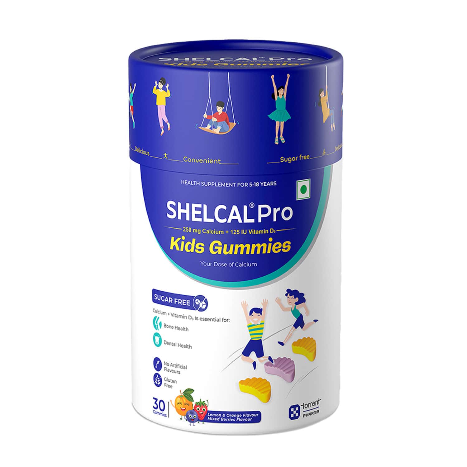 Shelcal Pro | Kids | Calcium & Vitamin D3 | Lemon Orange & Mixed Berries | Sugar Free | 30 Gummies