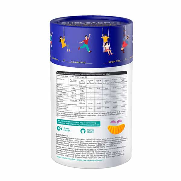 Shelcal Pro | Kids | Calcium & Vitamin D3 | Lemon Orange & Mixed Berries | Sugar Free | 30 Gummies