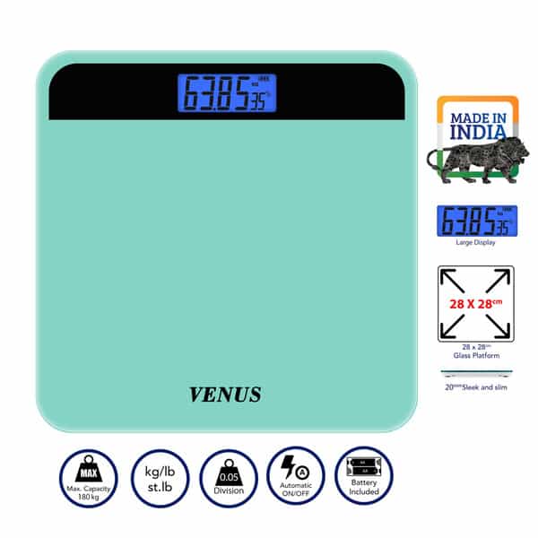Venus (India) Electronic Digital Personal Bathroom Weight Machine | Upto 180Kg | Eps-2799-New-Green
