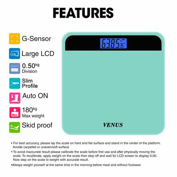 Venus (India) Electronic Digital Personal Bathroom Weight Machine | Upto 180Kg | Eps-2799-New-Green