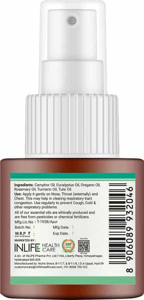 Inlife Lung Detox Ayurvedic Essential Oils Blend Breathe Easy Respiratory & Immune Health - 60 Ml