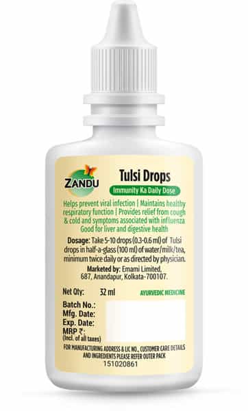 Zandu Tulsi Drops Immunity Boosting- 32Ml (20Ml + 12 Ml Free)