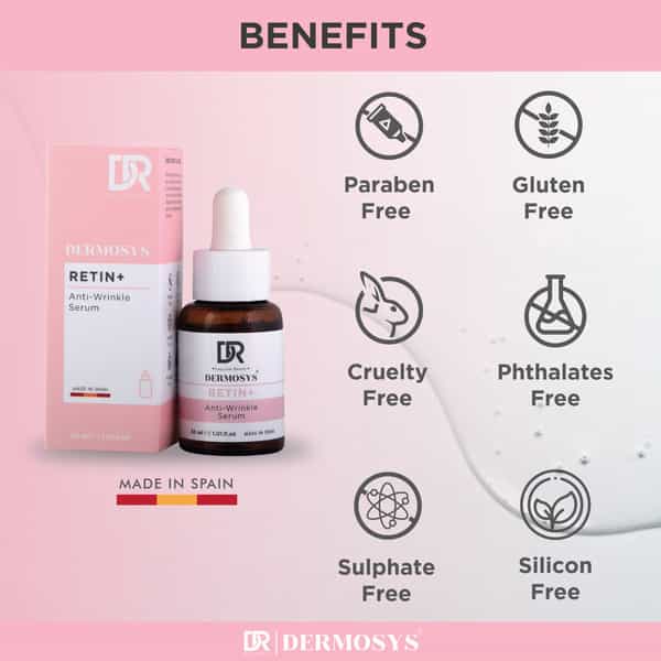 Dermosys Retin+ Anti Wrinkle Serum | With Retinol & Retinyl Palmitate | For All Skin Types - 30Ml