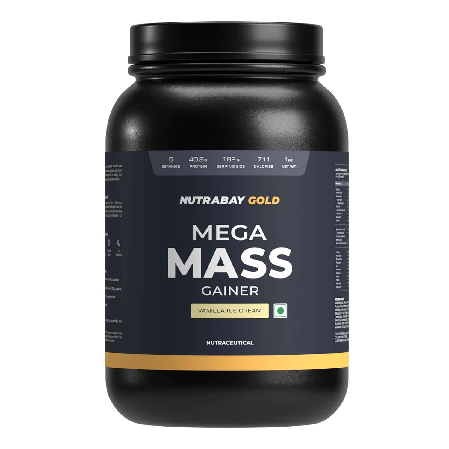 Nutrabay Gold Mega Mass Weight Gainer Vanilla Ice Cream - 1kg