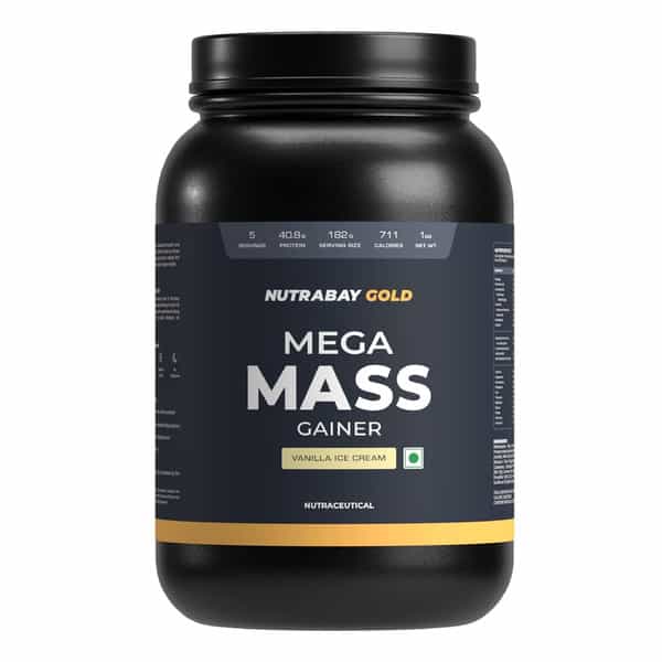 Nutrabay Gold Mega Mass Weight Gainer Vanilla Ice Cream - 1Kg