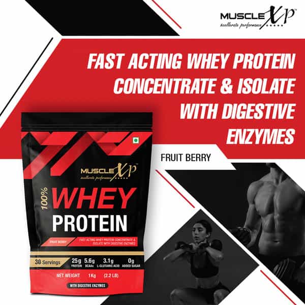 Musclexp 100% Whey Protein Fruit Berry Flavour 1Kg Pouch (2.2 Lb)