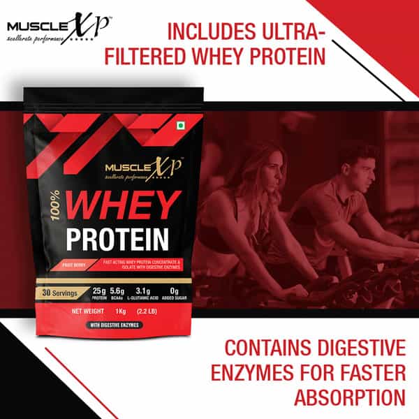 Musclexp 100% Whey Protein Fruit Berry Flavour 1Kg Pouch (2.2 Lb)