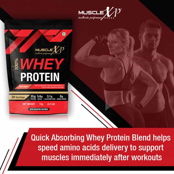 Musclexp 100% Whey Protein Fruit Berry Flavour 1Kg Pouch (2.2 Lb)