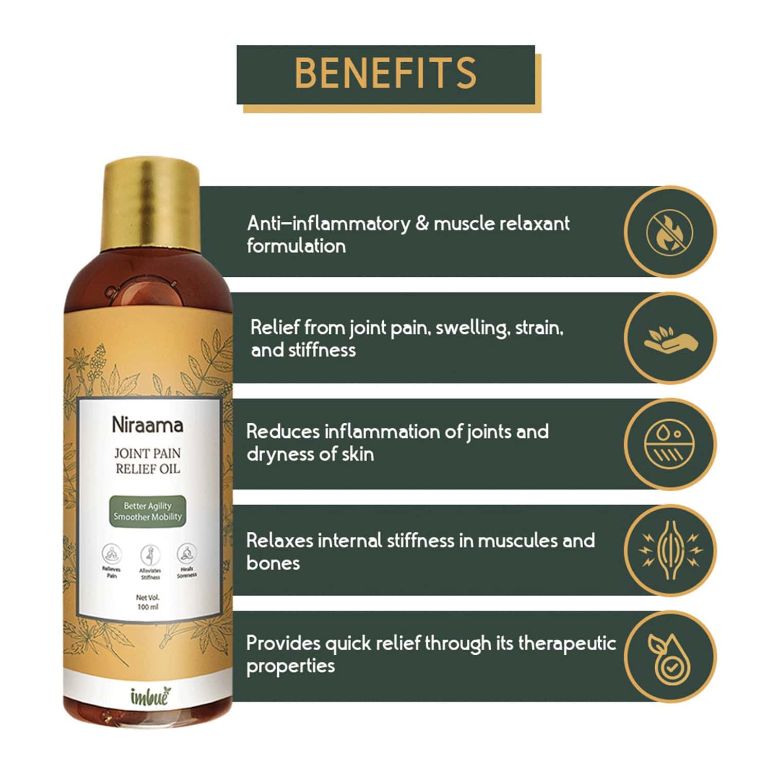 Buy IMBUE NATURALS NIRAAMA JOINT PAIN RELIEF OIL BY IMBUE MUSCLE