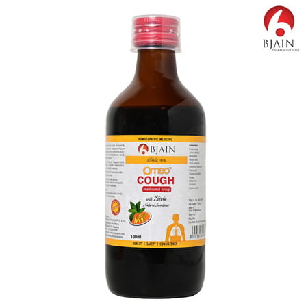 Bjain Omeo Cough Medicated Syrup. Sugar Free |Supports Throat Irritation & Chest Congestion - 100ml