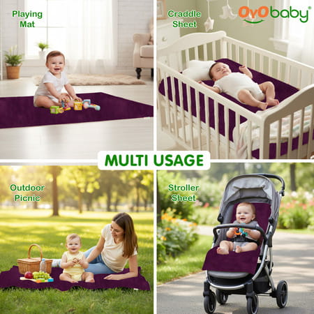 Oyo Baby Waterproof Bed Protector Baby Dry Sheet Small Plum (50 Cm X 70 Cm)