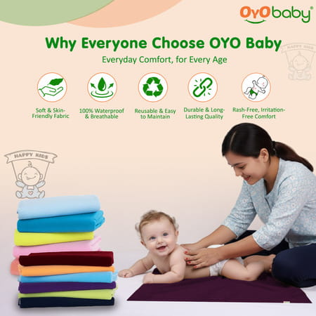 Oyo Baby Waterproof Bed Protector Baby Dry Sheet Small Plum (50 Cm X 70 Cm)