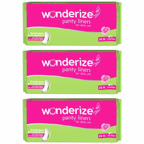 Wonderize Ultra Thin Cotton Panty Liners - 72 Liners (Combo Of 3) Size - 155M | Daily Use