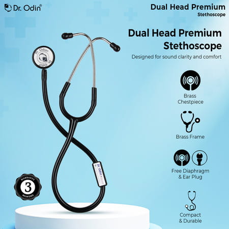 Dr. Odin Dual Head Premium Acoustic Sensitivity Stethoscope For Medical Students & Doctor (Black)