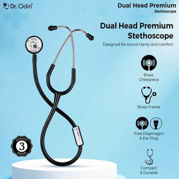 Dr. Odin Dual Head Premium Acoustic Sensitivity Stethoscope For Medical Students & Doctor (Black)