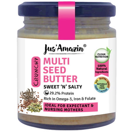 Jus Amazin Crunchy Seed Butter Mixed Seeds With Flax & Sunflower Seeds -200 G|85% Mixed Seeds
