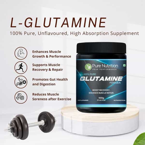 Pure Nutrition Glutamine Powder | Post Workout Supplement Amino Acid|Unflavoured|25Mg Serving | 100G
