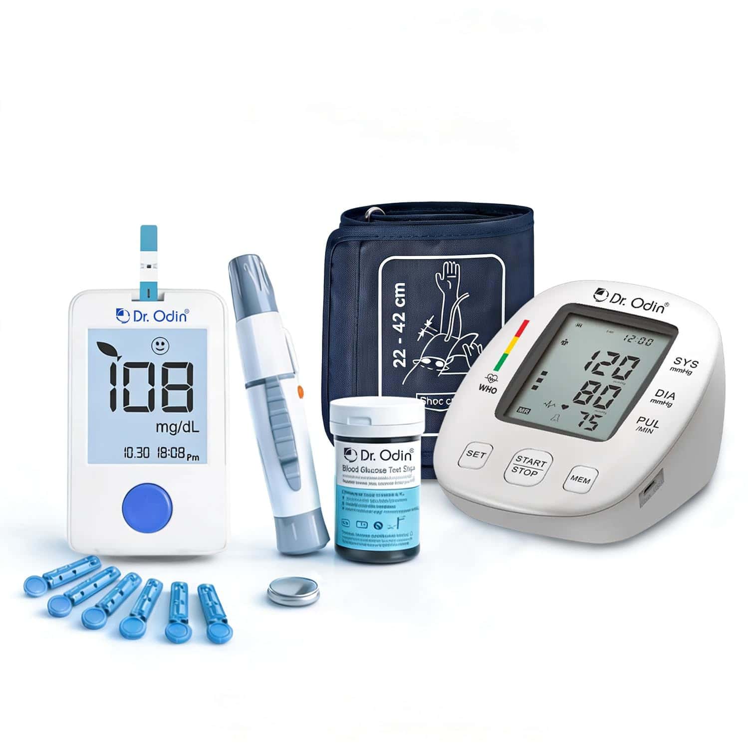 Dr. Odin Combo Of Obp104 Blood Pressure Monitor And Gls 73 Glucometer Kit Pack-25