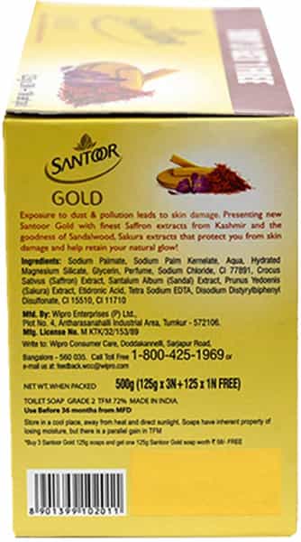 Santoor Gold Soap Buy 3 Get 1 Free - 125 Gm Each