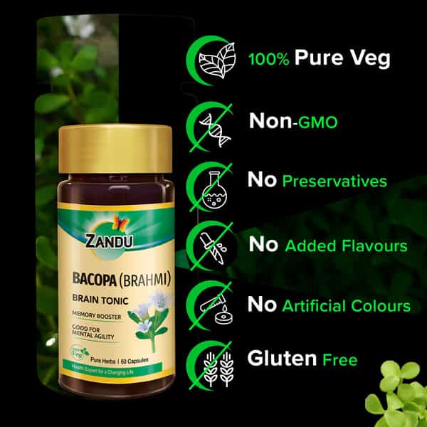 Zandu Brahmi 60 Capsules | To Improve Focus | Memory & Concentration