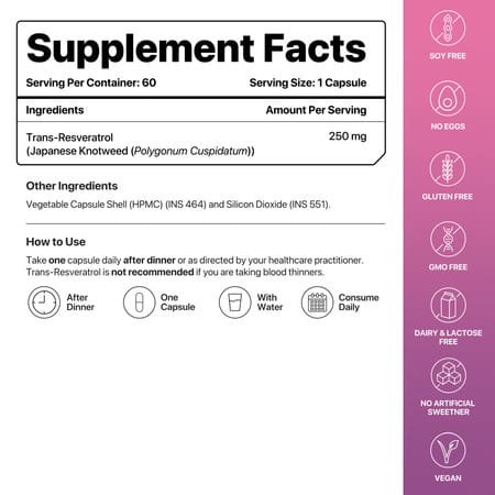 Decode Age Trans Resveratrol Supplement | Powerful Antioxidant | 250mg | 60 Capsules | Veg