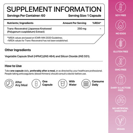 Decode Age Trans Resveratrol Supplement | Powerful Antioxidant | 250Mg | 60 Capsules | Veg