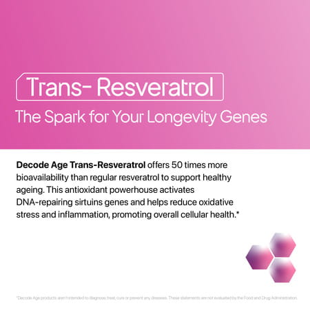 Decode Age Trans Resveratrol Supplement | Powerful Antioxidant | 250mg | 60 Capsules | Veg